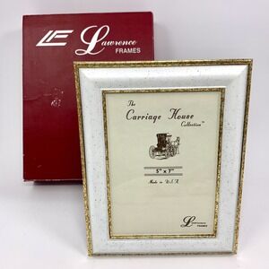 Vtg Lawrence Frames Photo Picture Frame White & Gold For 5x7" Tabletop USA Made